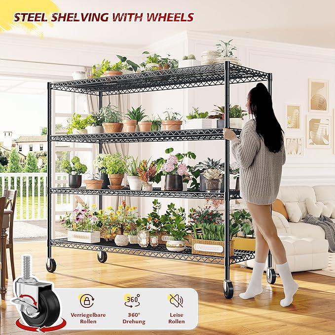 REIBII 75.6" H Storage Shelves Metal Shelving Unit with Wheels 55''W Garage Shelving Heavy Duty Wire Shelves for Storage Rack Adjustable Pantry Shelf Commercial Shelving,75.6" H X 55.5''W X 24" D - ModernBath