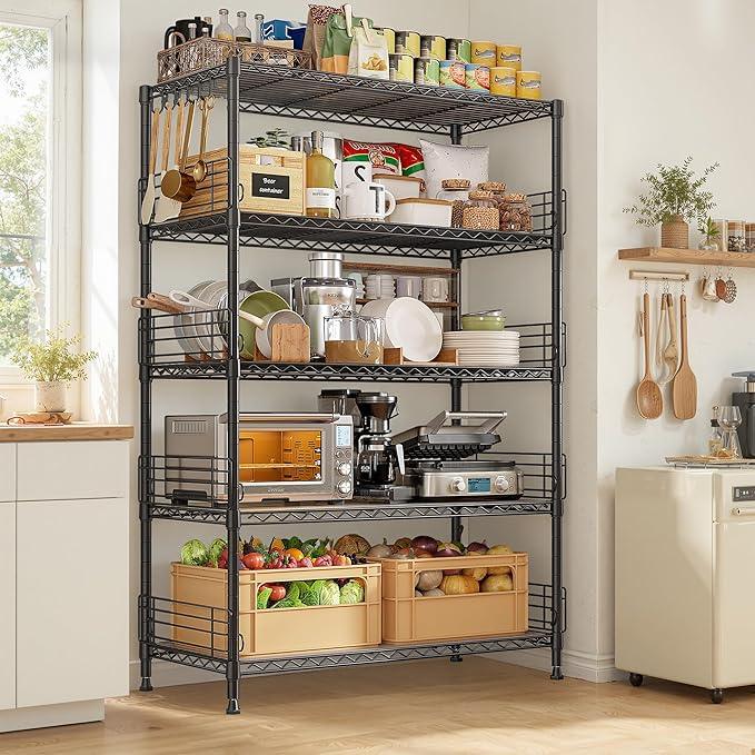 71.5‘’H Wire Shelving Unit With Shelf Linker,5 Tier Metal Shelving Pantry Kitchen Shelves with Side Blockers,Adjustable Standing Storage Shelves Rack with Hooks,Shelf for Utility Room,Basement,office - ModernBath