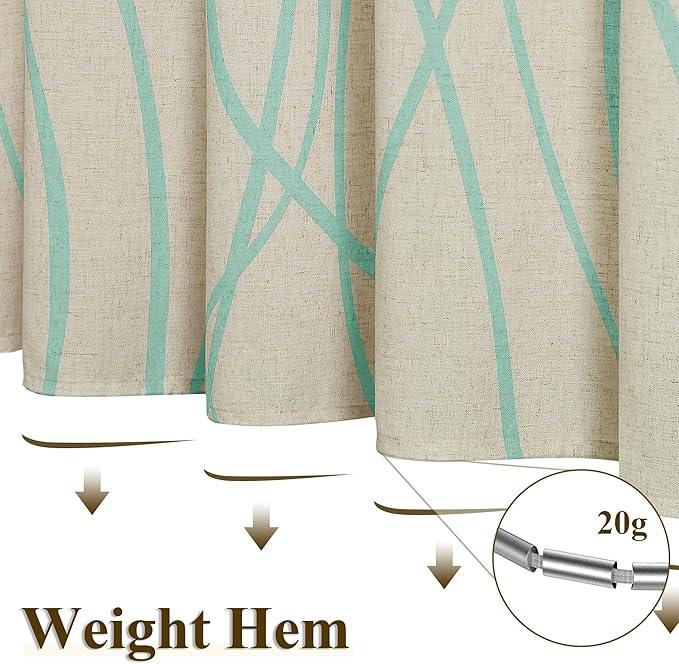 Mint Green Modern Farmhouse Linen Shower Curtain, Country Cottage Bathroom Decor Striped Minimal Boho Textured Linen Shower Curtain Set with Hooks, 72x72 - ModernBath