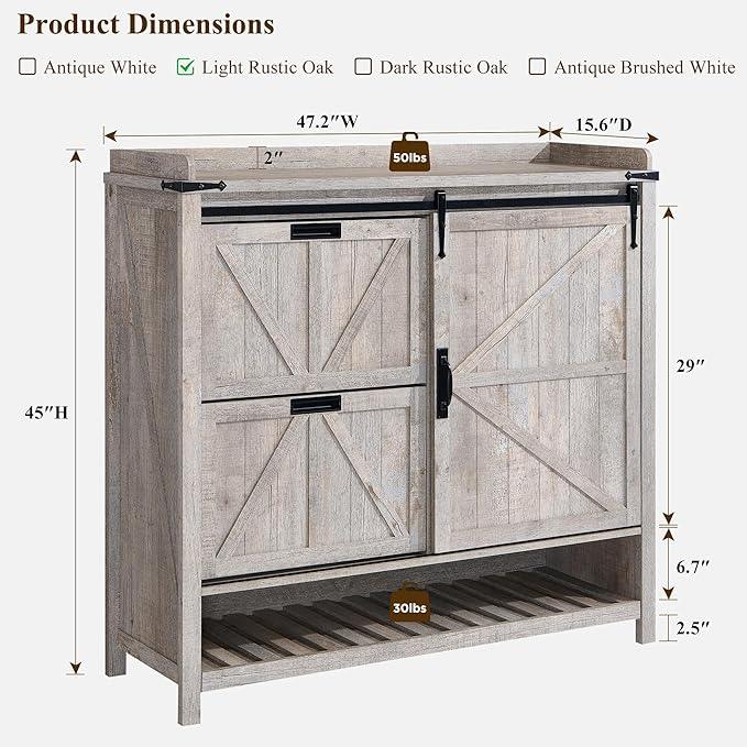 OKD Shoe Storage Cabinet with 2 Flip Drawers & Sliding Door, Farmhouse Entryway Shoe Organizer, Freestanding Rustic Hidden Shoe Rack Cabinet for Entryway, Light Rustic Oak - ModernBath