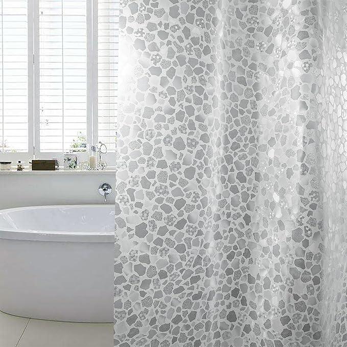 WELTRXE Bathroom Shower Curtain Liner 8G EVA Thick, 72x72 Inch 3D Frosted Pebble Plastic Shower Curtains, Heavy Duty Waterproof Shower Liner with Weighted Magnets, 12 Hooks, Rustproof Metal Grommet - ModernBath