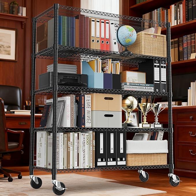 5 Tiers Shelf 3300 lbs Steel Storage Shelving Utility Shelving Unit Steel Organizer Wire Rack for Home,Kitchen,Office,Garage Black 23.6" D x 53.1" W x 73.6" H - ModernBath
