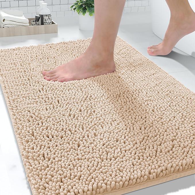 Yimobra Washable Bathroom Rugs, Super Soft & Absorbent Chenille Bath Mat for Floor & Carpet, Quick Dry Non Slip Bath Mat for Tub Shower, 32"x20",Beige - ModernBath