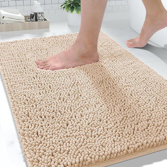Yimobra Washable Bathroom Rugs, Super Soft & Absorbent Chenille Bath Mat for Floor & Carpet, Quick Dry Non Slip Bath Mat for Tub Shower, 32"x20",Beige - ModernBath