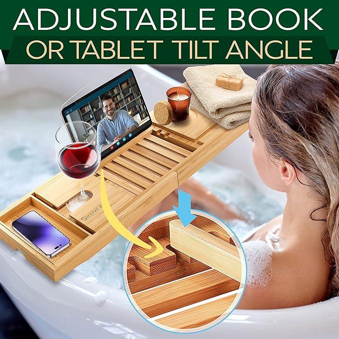 SereneLife Premium Bathtub Tray Caddy, Expandable Bath Tray, Unique House Warming Gifts, Gift for Mom, Women, New Home, Wedding, Anniversary, Bridal Shower, Universal Fit for All Tub - Classic - ModernBath
