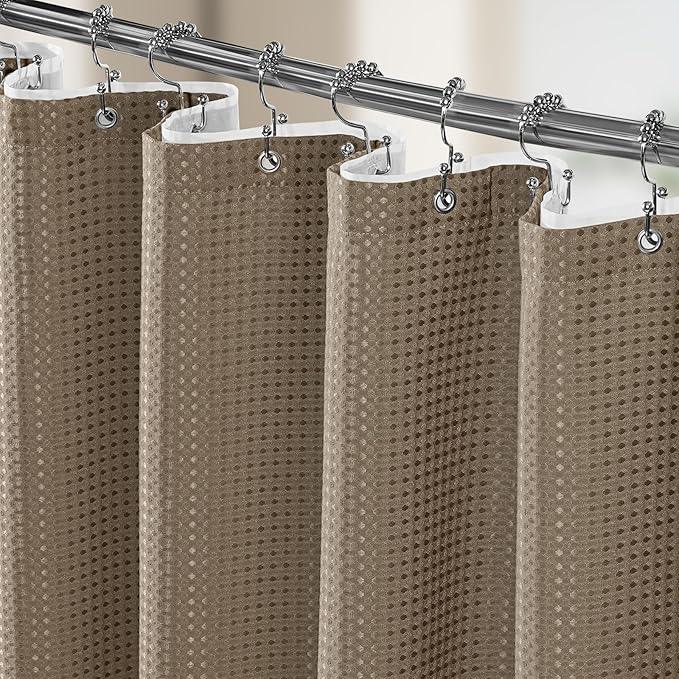 Vipfree 3 in 1 Shower Curtain Set, Waffle Shower Curtain and Liner Set with 12 Double Sided Shower Curtain Hooks, 258GSM Luxury Weighted Cloth Shower Curtains for Bathroom, 72 W x 84 H, Beige - ModernBath