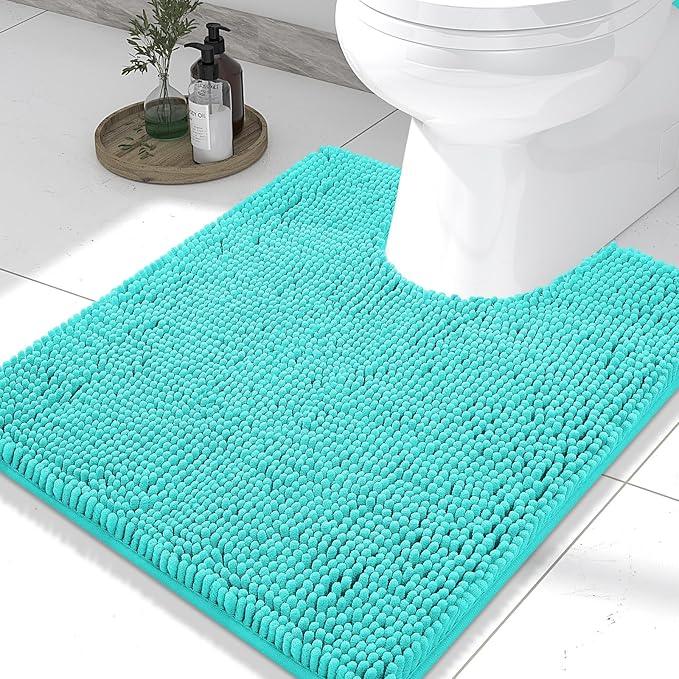 Smiry Luxury Chenille Toilet Rugs U-Shaped 24x20, Soft Absorbent Non-Slip Contour Bathroom Rugs for Toilet, Machine Washable Contoured Bath Mats, Turquoise - ModernBath