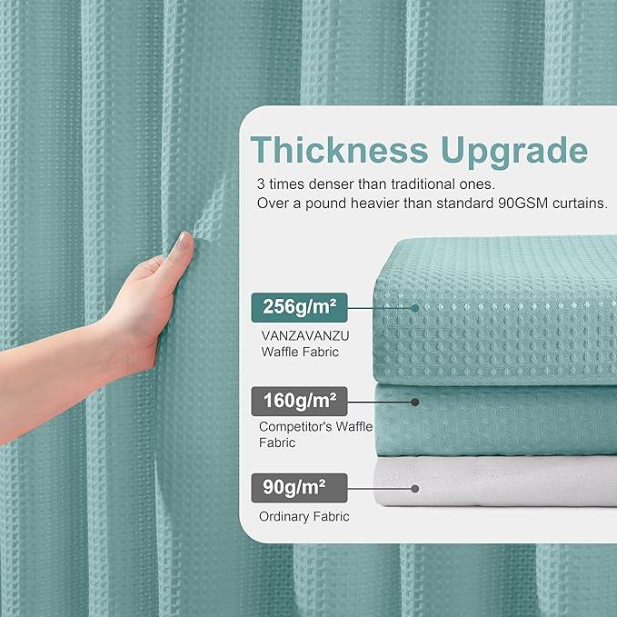 Luxury 3 in 1 Shower Curtain Set 3D Textured Waffle Weave Bathroom Curtain with Waterproof SGS Certified Fabric Liner & 12 Anti-Fall Stainless Steel Hooks, Machine Washable 72"x78" (Turquoise) - ModernBath
