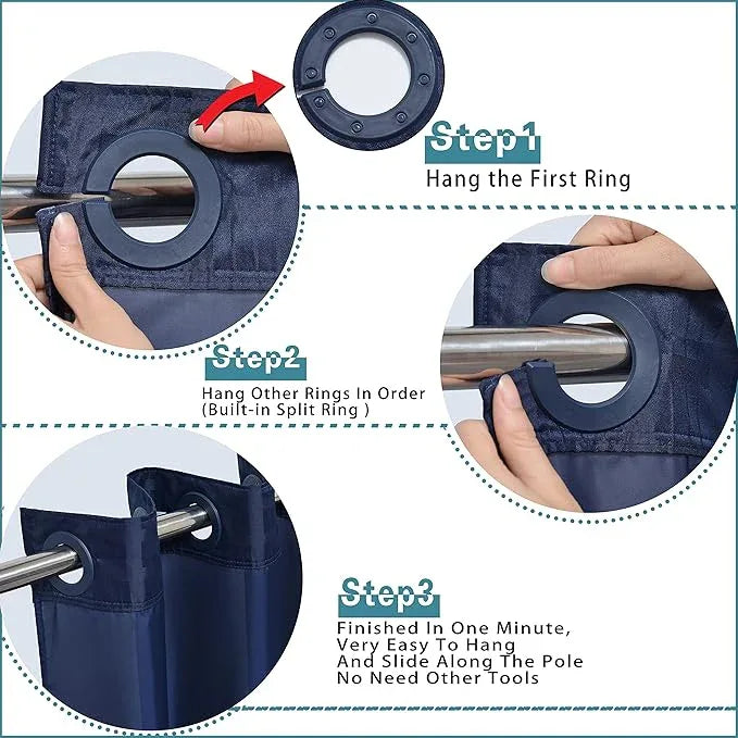 Conbo Mio Extra Wide No Hook Shower Curtain with Snap in Liner Set, 108" x 74" Hotel Luxury Navy Blue Shower Curtains for Bathroom with See Through Top Window, Waterproof, Washable 108W x 74H - ModernBath