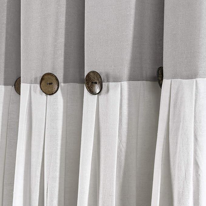 Lush Decor Linen Button Shower Curtain, 72" W x 84" L, Gray & Off White - Extra Long Shower Curtains - Gray Shower Curtain Fabric - Farmhouse Bathroom Decor - ModernBath
