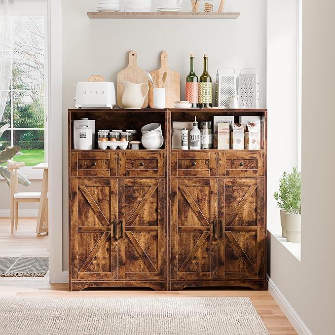 SUPER DEAL Farmhouse Storage Cabinet, Bathroom Floor Cabinet Kitchen Pantry with Doors and Drawers, Hutch Cupboard for Laundry, Living Room, Bedroom, Rustic Brown - ModernBath