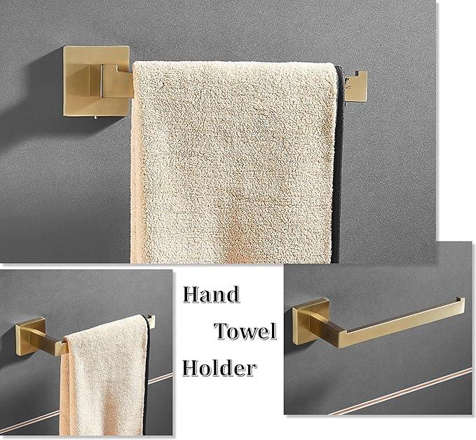 SHUNLI Gold Toilet Paper Holder + Hand Towel Holder, Brushed Gold Bathroom Accessories Hardware Set 2 Pieces, Wall Mounted Towel Ring Towel Bar, SUS304 Stainless Steel - ModernBath