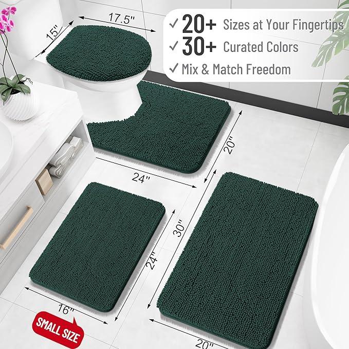 OLANLY Bathroom Rugs 36x24, Extra Soft Absorbent Chenille Bath Rugs, Rubber Backing Quick Dry, Machine Washable Bath Mats for Bathroom Floor, Tub and Shower, Home Decor Accessories, Blackish Green - ModernBath