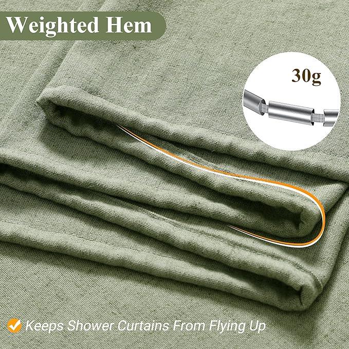 Naturoom 108 Inch Long Fabric Shower Curtain, 180GSM Linen Ultra Thick Fabric Shower Curtain Set with Plastic Hooks, Tall Rustic Luxury Waterproof Bath Curtains for Bathroom, Sage Green, 108x72 - ModernBath