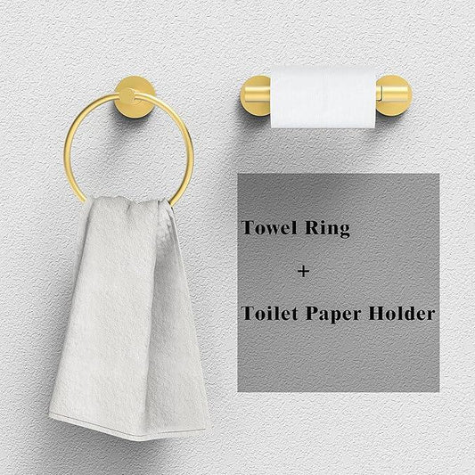 Gold Toilet Paper Holder & Towel Ring SUS304 Stainless Steel 2pc Bathroom Hardware Set with Double Post Pivoting Toilet Paper Roll Holder Wall Mount & Bathroom Towel Holder Set - ModernBath