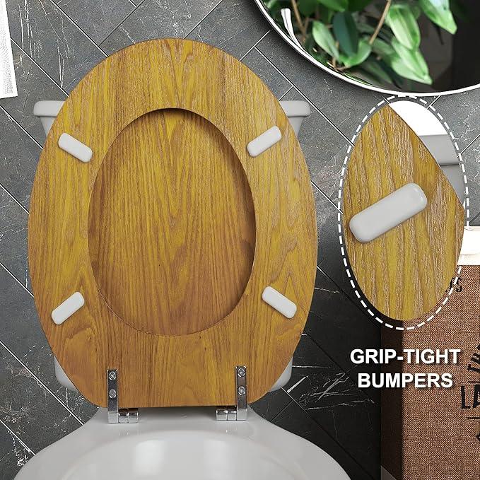 Angel Shield Durable Wood Veneer Natural Toilet Seat Metal Hinged Easy Clean Anti-scratch American Standard(Elongated,Oak) - ModernBath