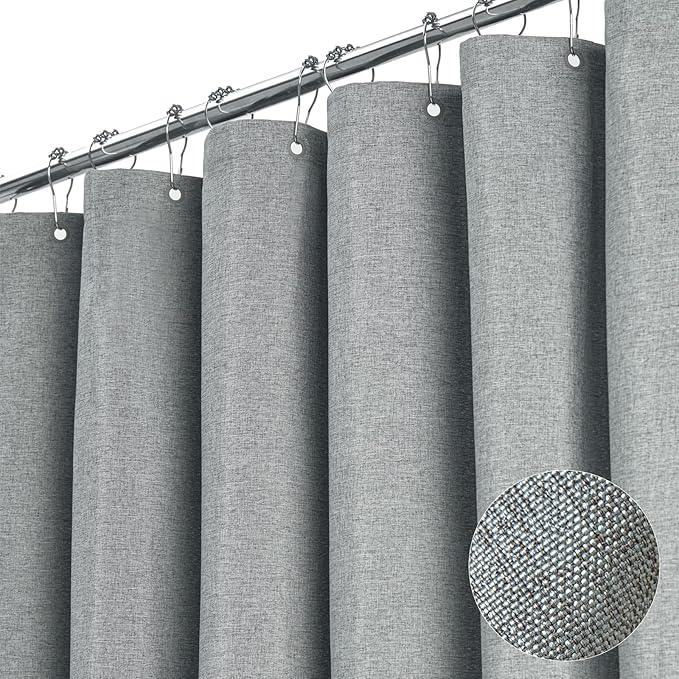 BTTN Extra Long Grey Fabric Shower Curtain, W72xH84 Linen Textured Heavy Duty Cloth Shower Curtain Set with Hooks, Waterproof Neutral Weighted Luxury Decorative Shower Curtains for Bathroom(Gray) - ModernBath