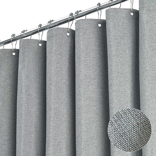 BTTN 60 Inch Fabric Shower Curtain, Stall Linen Textured Waterproof Heavy Duty Cloth Shower Curtain Set with 10 Plastic Hooks, Narrow Hotel Luxury Washable Bath Curtains for Bathroom, 60x72, Gray/Grey - ModernBath