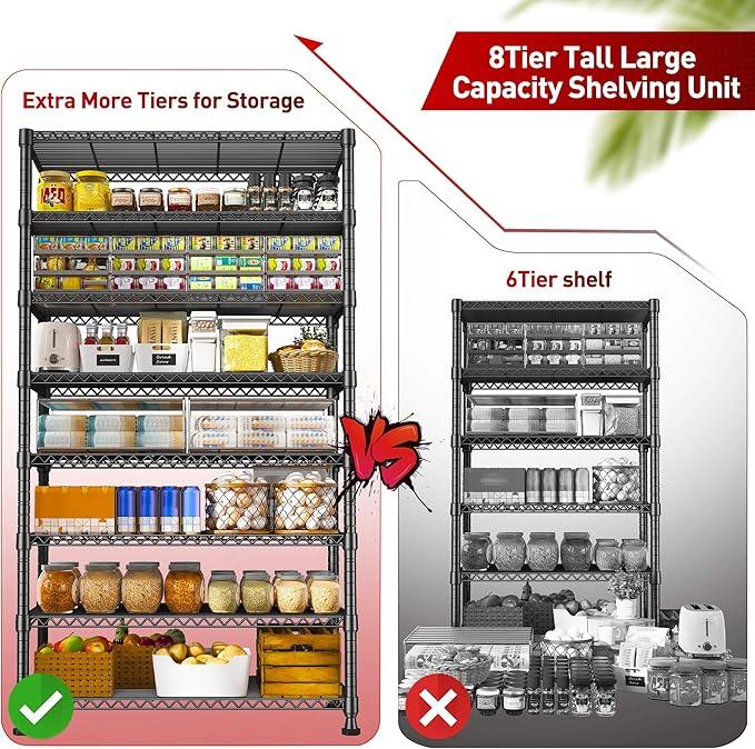 REIBII 8 Tier Metal Shelving 75"H Storage Shelves Tall Wire Shelving Unit Adjustable Detachable Storage Shelves for Laundry Pantry Kitchen Commercial school 1040LBS Storage Rack 75"H X 35"W X 14"D - ModernBath