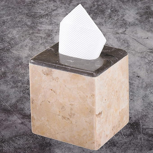 Creative Home Natural Champagne and Charcoal Marble 2-Tone Collection Square Tissue Box Holder Tissue Paper Holder
