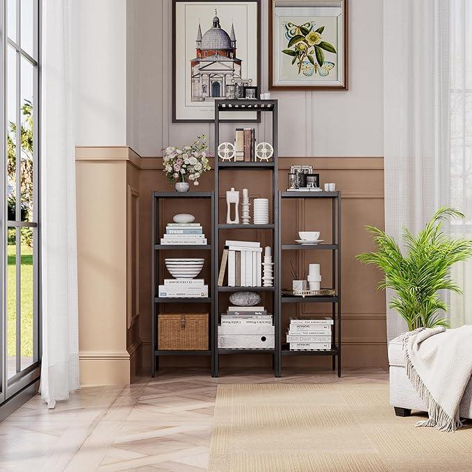 SMIBUY Bathroom Storage Shelf, 5-Tier Bamboo Rack Organizer, Multifunctional Shelving Unit for Living Room Bedroom Kitchen (Black) - ModernBath