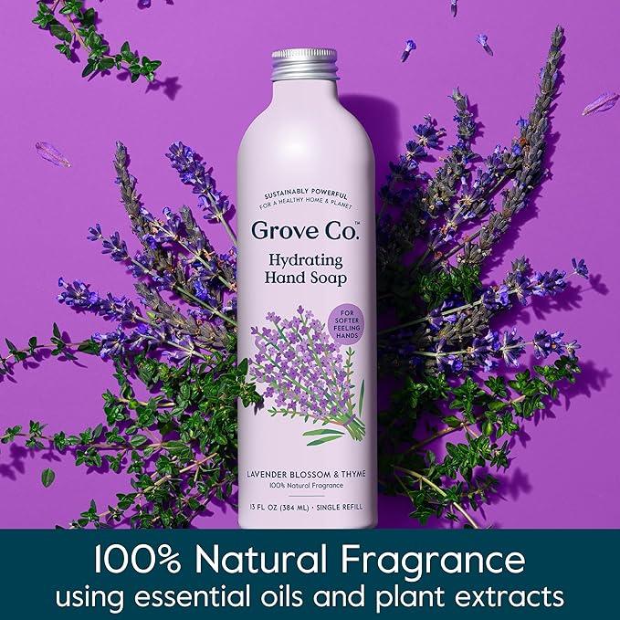 Grove Co. Hydrating Gel Hand Soap Refills (3 x 13 Fl Oz) Plastic-Free Liquid Hands Cleaner Refill Set, Leaves Hands Soft and Clean, 100% Natural Lavender Blossom & Thyme Fragrance - ModernBath