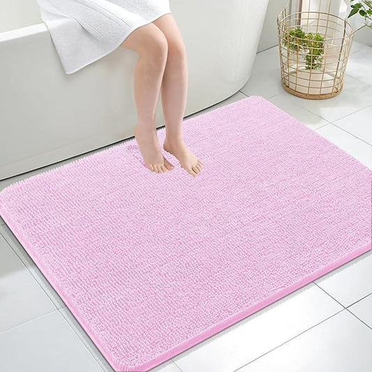 OLANLY Bathroom Rugs 40x32, Extra Soft Absorbent Chenille Bath Rugs, Rubber Backing Quick Dry, Machine Washable Bath Mats for Bathroom Floor, Tub and Shower, Home Decor Accessories, Pink - ModernBath