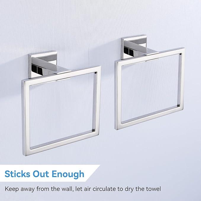 LANC Hand Towel Rings for Bathroom Wall Mount Chrome Polished Square Hand Towel Holder for Lavatory Bathroom Hardware Accessories Stainless Steel Modern Style Shower Towel Towel Racks Hanger, A8896CP - ModernBath