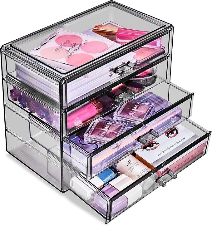 Sorbus Makeup Organizer - 4 Drawer Acrylic Make Up Organizers and Storage for Cosmetics, Jewelry, Beauty Supplies, Clear Makeup Organizer for Vanity, Girl's Room, College Dorm, Counter, Bathroom Sinks - ModernBath