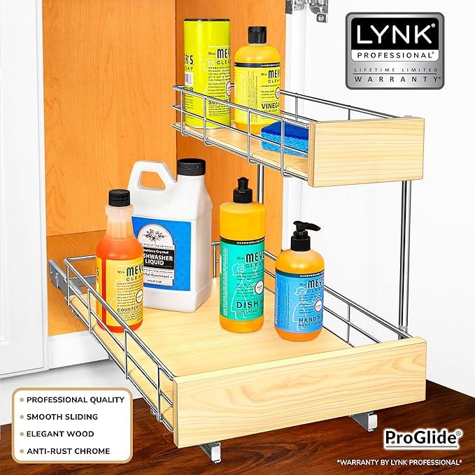 LYNK PROFESSIONAL® SELECT™ Pull Out Under Sink Kitchen Cabinet Organizer - 11.5 in. x 18 inch deep Drawer - Sliding Shelf Organizer and Undersink Storage Shelves - Lifetime Ltd. Warranty – Chrome - ModernBath