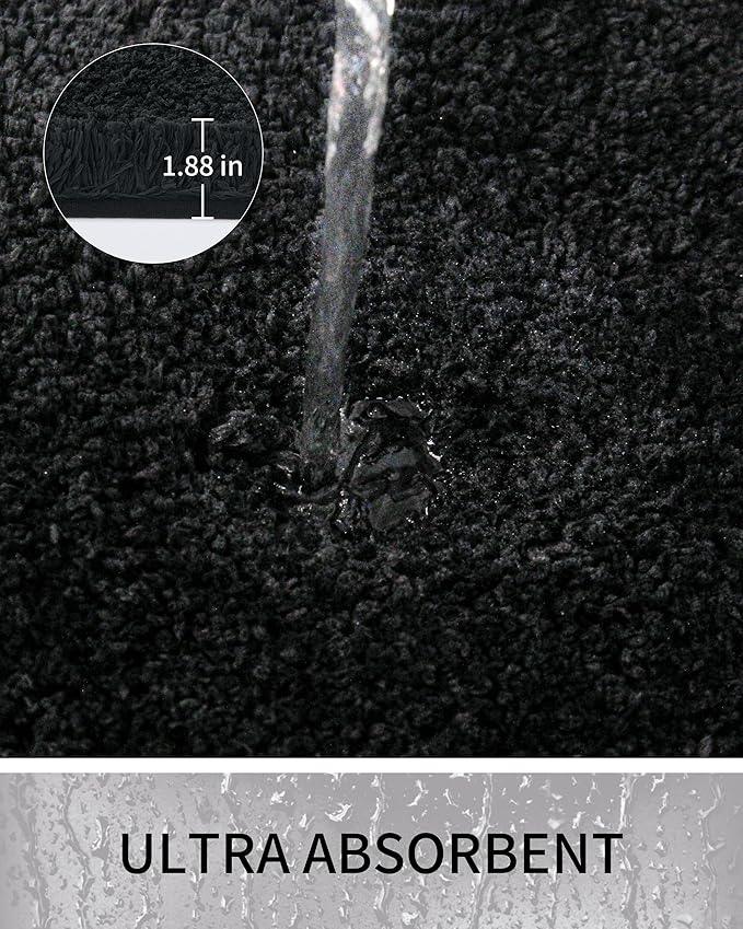 Ruggnovea Toilet Rugs U-Shaped Mat 24x22, Contour Bathroom Mat - Ultra Soft & Absorbent Microfiber, Quick-Dry, Machine Washable with High Density Foam Latex Non Slip Backing, Black - ModernBath