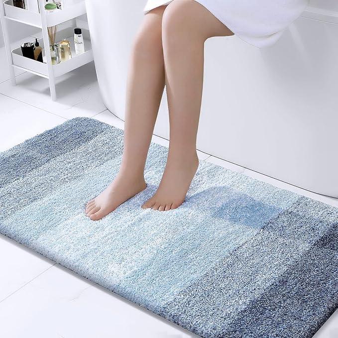 OLANLY Bathroom Runner Rugs 44x24, Extra Soft Absorbent Microfiber Bath Rugs, Rubber Backing, Quick Dry, Machine Washable Bath Mats for Bathroom Floor, Tub and Shower, Home Decor Accessories, Blue - ModernBath