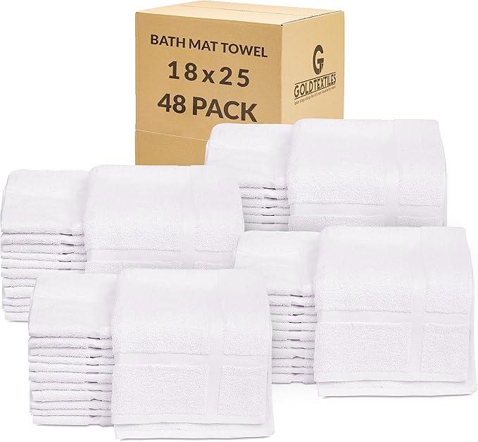 GOLD TEXTILES Cotton Blend Economy White Hotel Bath Mat Towel (18x25 Inches) Light Weight Quick Drying & Machine Washable (48 Pack) - ModernBath