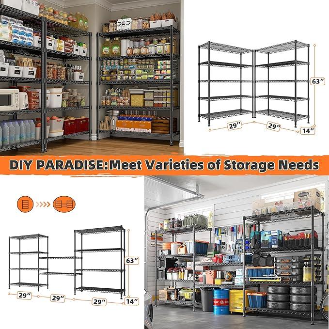 REIBII 5-Tier Wire Shelving Rack Storage Shelves Metal Shelves,1020 LBS Adjustable Heavy Duty Metal Shelving Units and Storage for Garage Pantry Bathroom 29" W X 14" D X 63" H - ModernBath