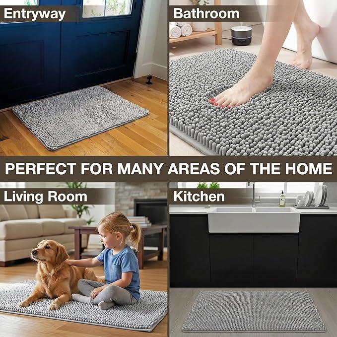 Neater Home Plush Bathroom Rugs 30x20 Thick Chenille Quick Dry Microfiber Absorbent Bath Mat, Soft Bath Rugs, Machine Washable Bathroom Floor Mat for Tub Shower Sink, Home Decor Accessories, Gray - ModernBath