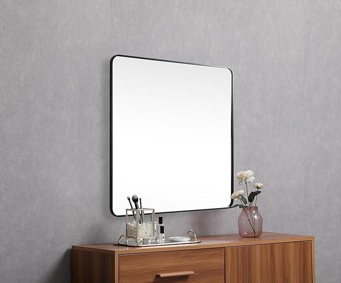 ARS Concepts Aura, Soft Corner Metal Square Mirror 42X42 Inch in, Modern, Black - ModernBath