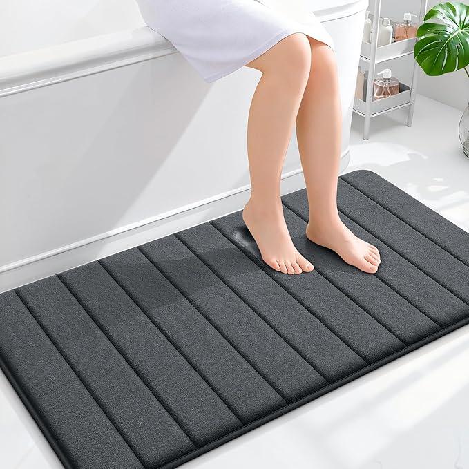 OLANLY Memory Foam Bath Mat 44x24, Super Soft Absorbent Bathroom Rugs, Quick Dry, Machine Washable Shower Floor Rugs, Bathmat Carpet, Bathroom Home Decor Accessories, Dark Gray - ModernBath