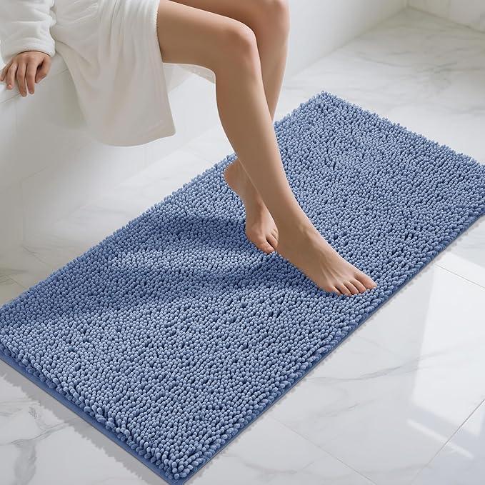 Yimobra Long Bathroom Rugs 47"x24", Extra Soft Non Slip Bath Mat for Tub, Super Absorbent Quick Dry Shaggy Rug Floor Carpet, Machine Washable,Denim Blue - ModernBath