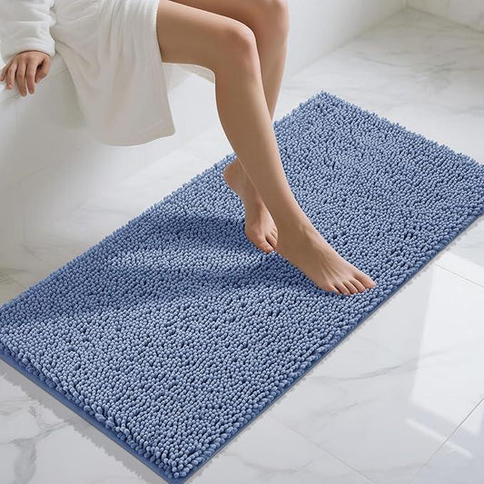 Yimobra Long Bathroom Rugs 47"x24", Extra Soft Non Slip Bath Mat for Tub, Super Absorbent Quick Dry Shaggy Rug Floor Carpet, Machine Washable,Denim Blue - ModernBath