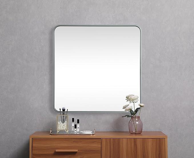 ARS Concepts Aura, Soft Corner Metal Square Mirror 30X30 Inch in, Modern, Silver - ModernBath