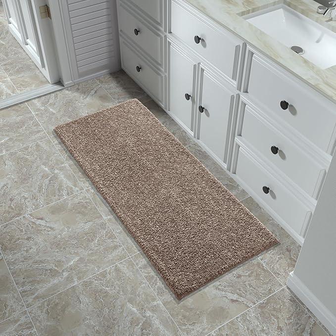 Yimobra Bathroom Runner Rug Non Slip Washable, Soft Absorbent Microfiber Long Bath Mat, Dual-Tone Decor Rug with Rubber Backing for Floor, Tub and Hallway,56x24,Home Essentials,Brown and White - ModernBath