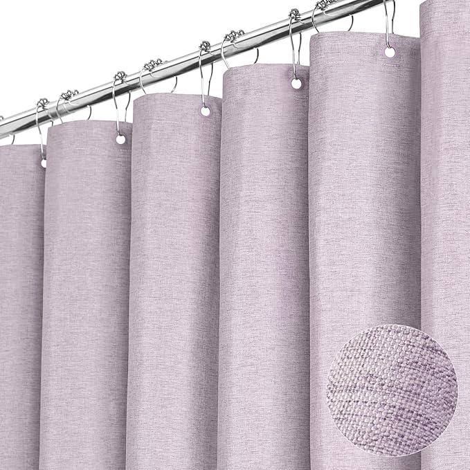 BTTN Extra Long Shower Curtain - 72x84 Inch Long Linen Textured Heavy Duty Fabric Shower Curtain Set with 12 Plastic Hooks, Tall Luxury Simple Waterproof Cloth Shower Curtains for Bathroom - Lavender - ModernBath