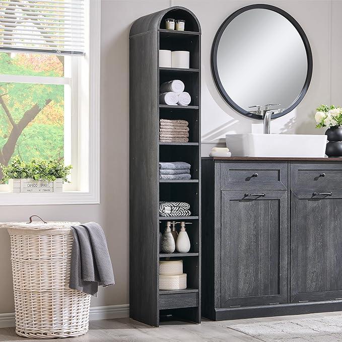 67" Tall Arched Bathroom Storage Cabinet, 8-Tier Modern Farmhouse Storage Cabinet with Adjustable Shelves, Wood Freestanding Cabinet for Bathroom, Living Room, Entryway, Hallway (Dark Grey) - ModernBath
