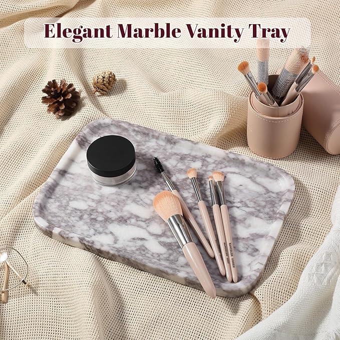 Karibiber Luxury Marble Vanity Tray, Bathroom Tray Countertop, Calacatta Marble/Stone, Home Decorative Dresser Organizer, Storage for Kitchen Sink, Perfume Jewelry Holder(Purple&White) - ModernBath