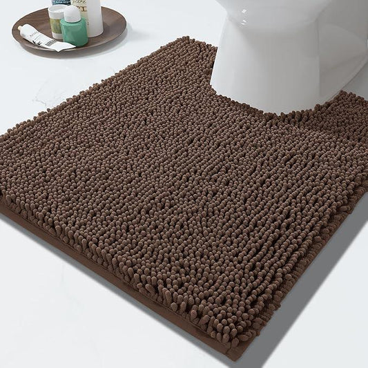 Yimobra Toilet Rugs U Shaped Washable - 24"x20" Non Slip Plush Contour Bath Rugs for Toilet - Super Soft Absorbent Quick Dry Toilet Mats for Bathroom,Brown - ModernBath