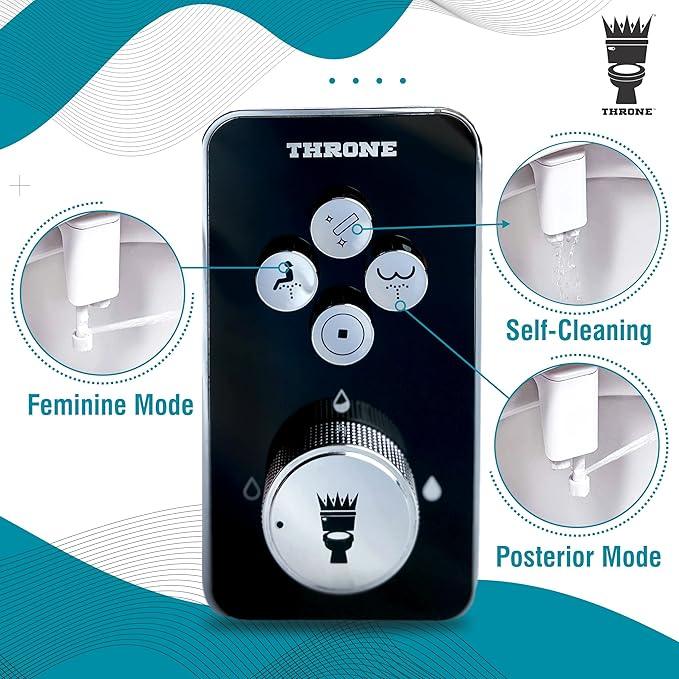 Throne Bidet Attachment - USA Patented - Non-Electric Self Cleaning Water Sprayer Toilet Bidet Seat Attachment, Double Nozzle (Frontal & Rear Wash), Easy Install (Black) - ModernBath