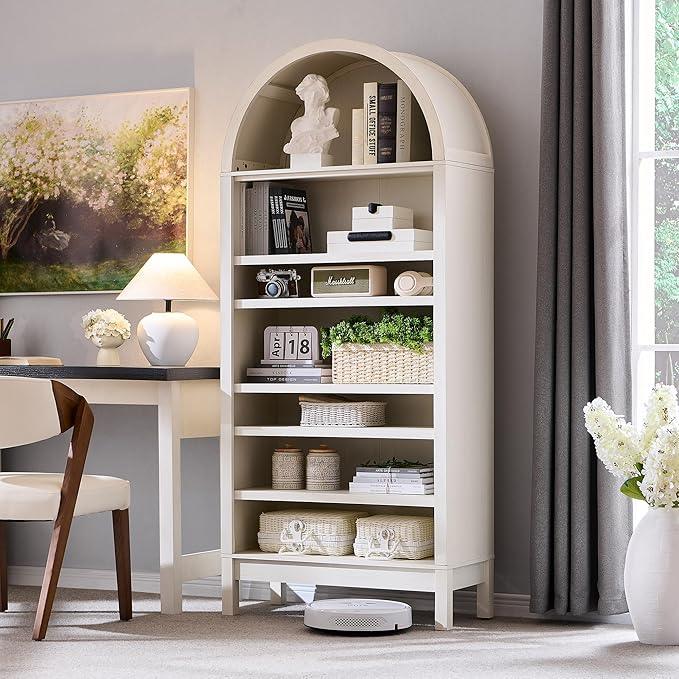 71" Tall Arched Bathroom Storage Cabinet, 7-Tier Modern Farmhouse Storage Cabinet with Adjustable Shelves, Wood Freestanding Cabinet for Bathroom, Living Room, Entryway, Hallway (Antique White) - ModernBath
