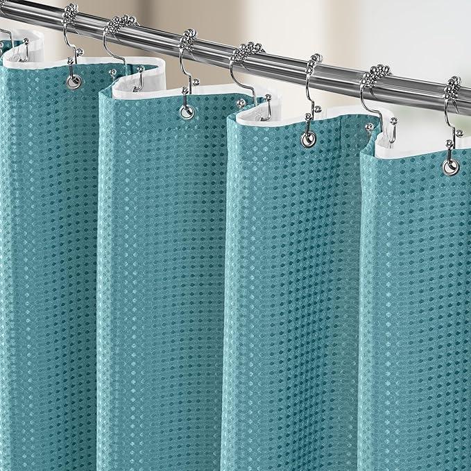 Vipfree 3 in 1 Shower Curtain Set, Waffle Shower Curtain and Liner Set with 12 Double Sided Shower Curtain Hooks, 258GSM Luxury Weighted Cloth Shower Curtains for Bathroom, 72 W x 72 H, Teal - ModernBath
