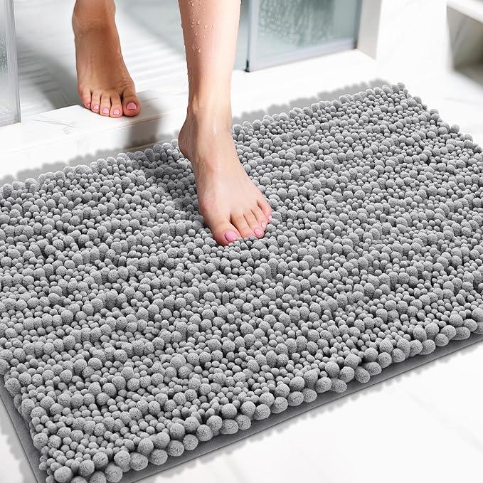 Yimobra Bathroom Rugs Non Slip Washable 32x20 Inch - Ultra Soft Absorbent Chenille Bath Mat, Quick Dry Shaggy Floor Carpet for Tub Shower, Gray Home Decor Accessories - ModernBath