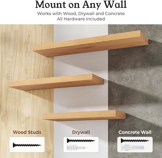 Floating Shelves for Wall, Wall Mounted Rustic Wood Shelves for Bathroom, Bedroom, Living Room, Kitchen, Hanging Shelf for Books/Storage/Room Decor (Oak, 40") - ModernBath